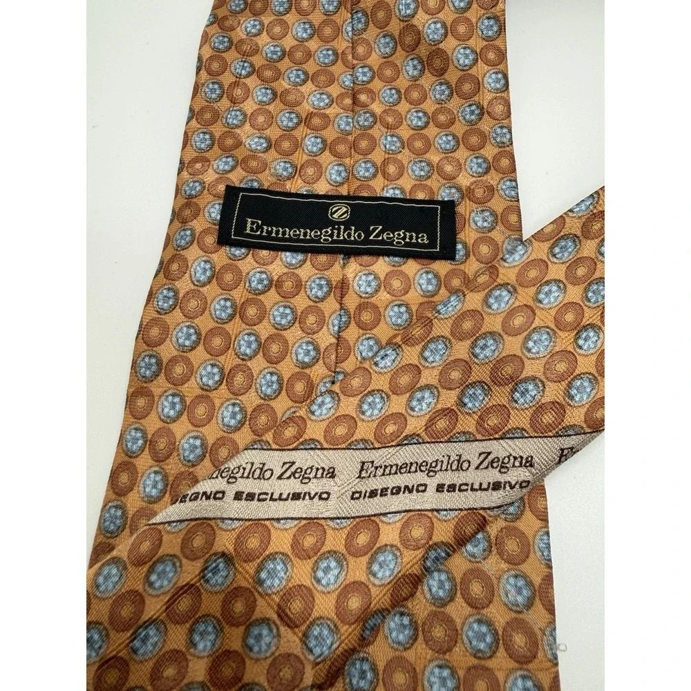 Ermenegildo Zegna Silk Tie Italy‎ Copper Blue Medallion Tessuto Esclusivo
